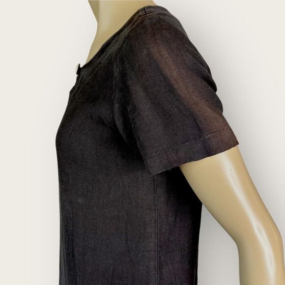 Blue Cactus Vintage 100% Linen Short Sleeve Hand Paint Shift Dress Size PS Black - Picture 8 of 15